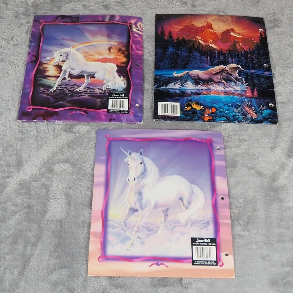 VTG 90's Unicorn‎ Horse Folders Lot of 3 Stuart Hall Christian Riese Lassen Art